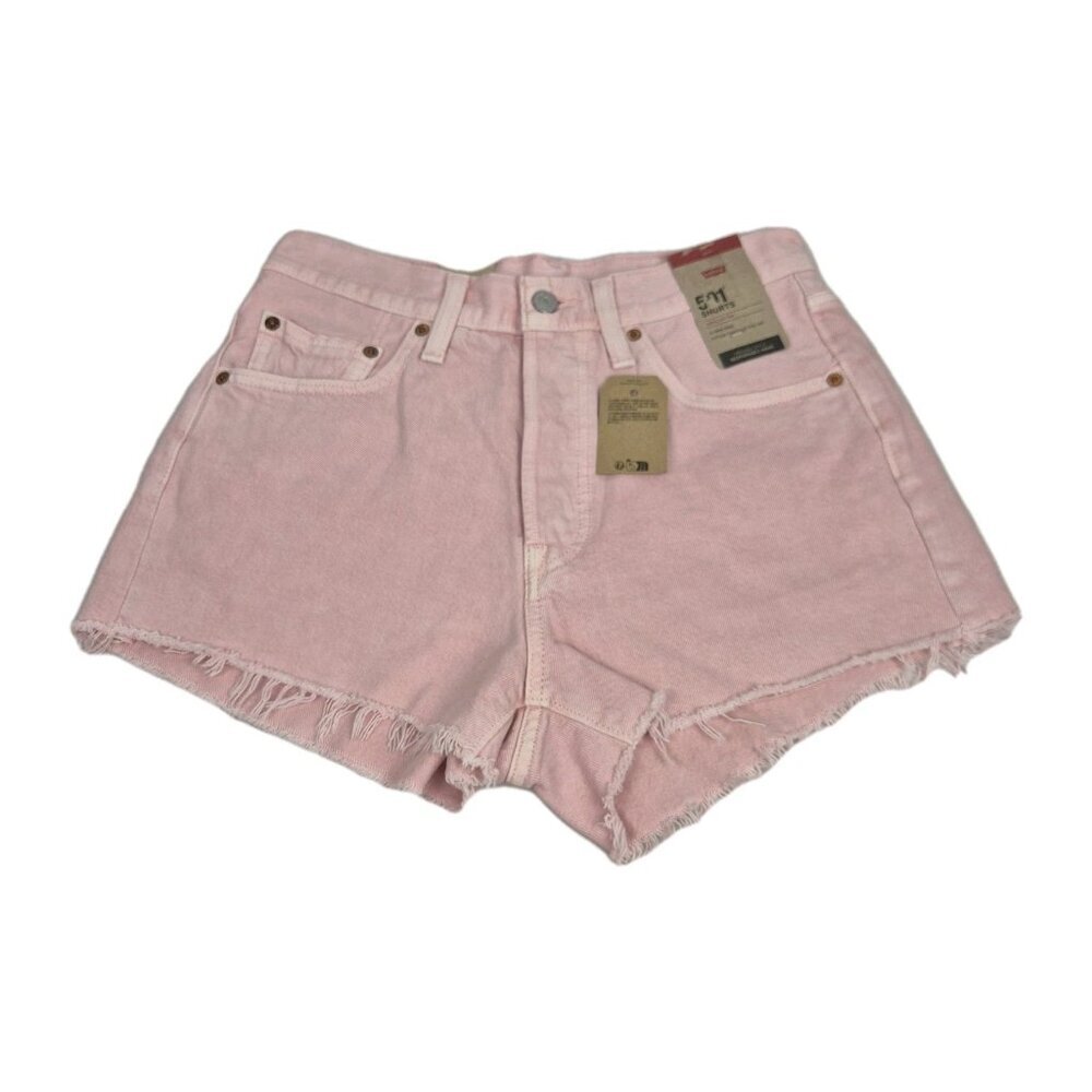 Levi's 501 Denim Shorts Womens Size 28 Pink Button Fly High Rise Cotton (06)